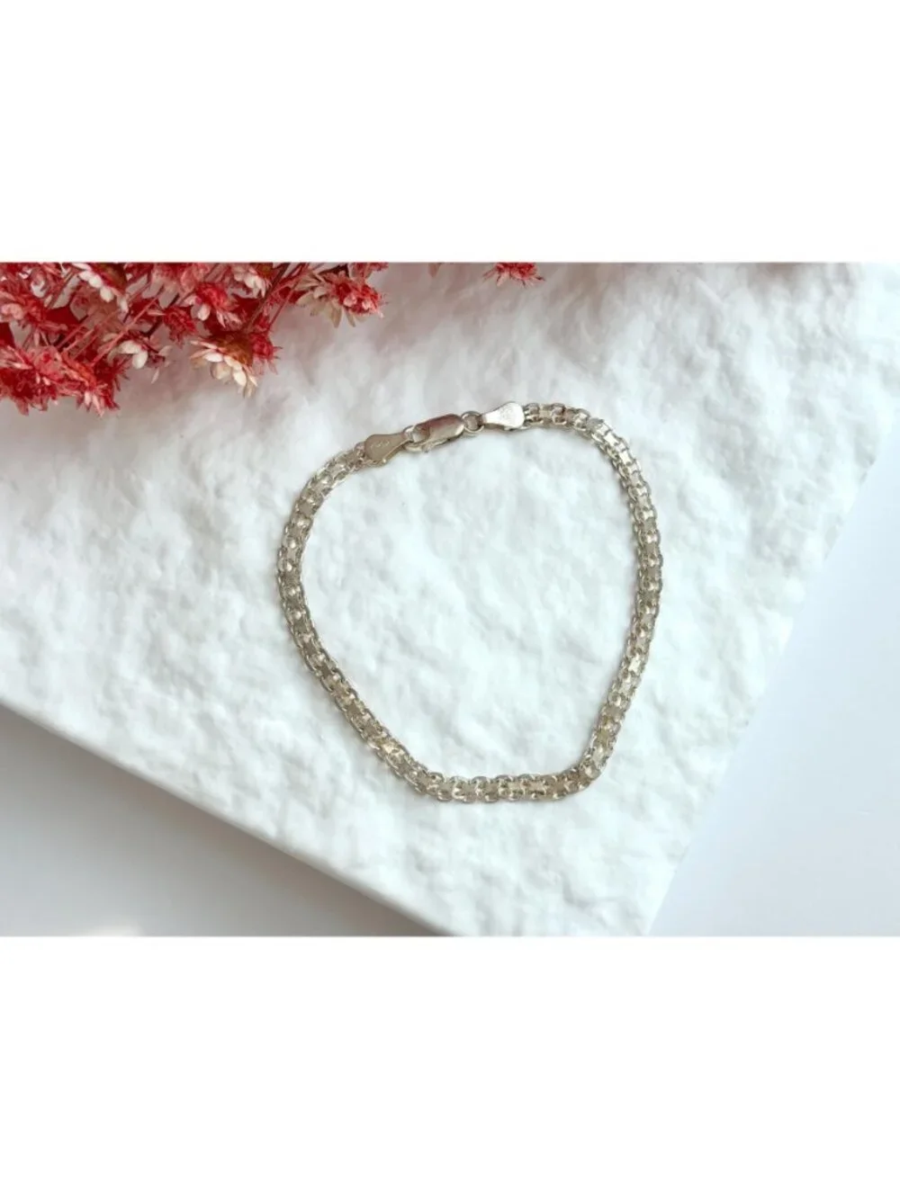 Italian Made Flat Link Minimalist Vintage Sterling Silver 925 Bracelet - 8